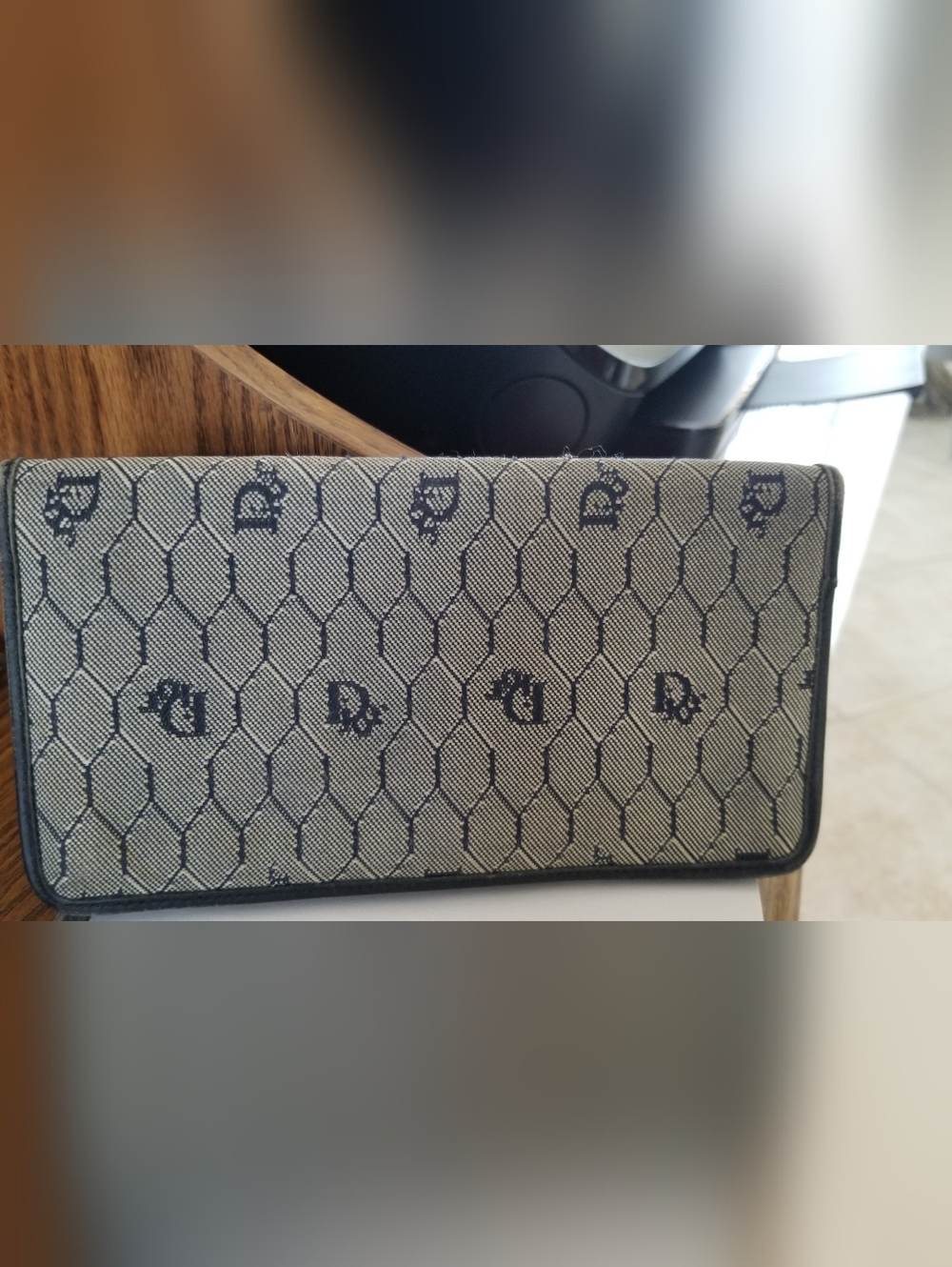 Dior Beige and Navy Monogram Continental Wallet - Picture 2 of 4